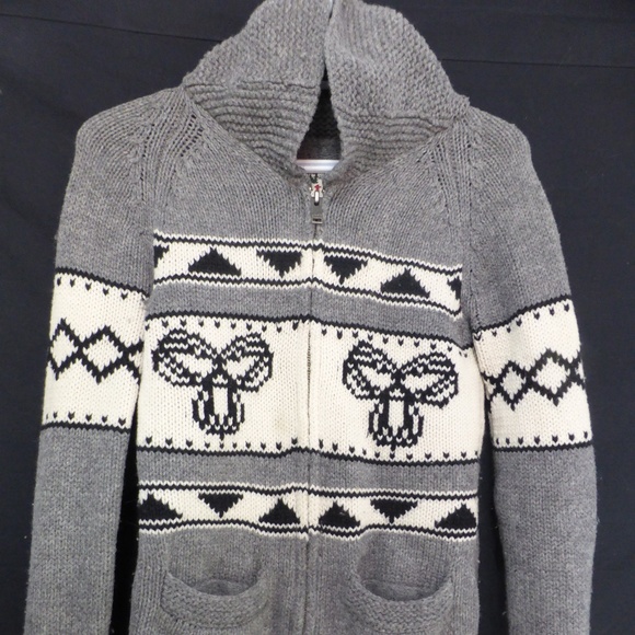 TNA, knit zip up sweater, charcoal grey GUC